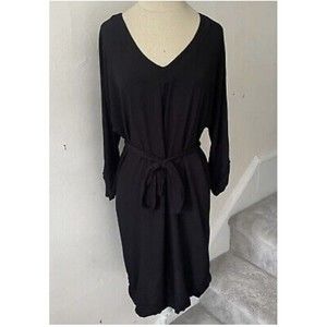 Splendid Black Tie Front V-Neck Rayon Rolled Tab Sleeve Dress sz XS made in usa